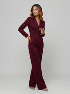 Elegancki Kombinezon Wieczorowy z Kołnierzem | Szerokie Nogawki i Pasek