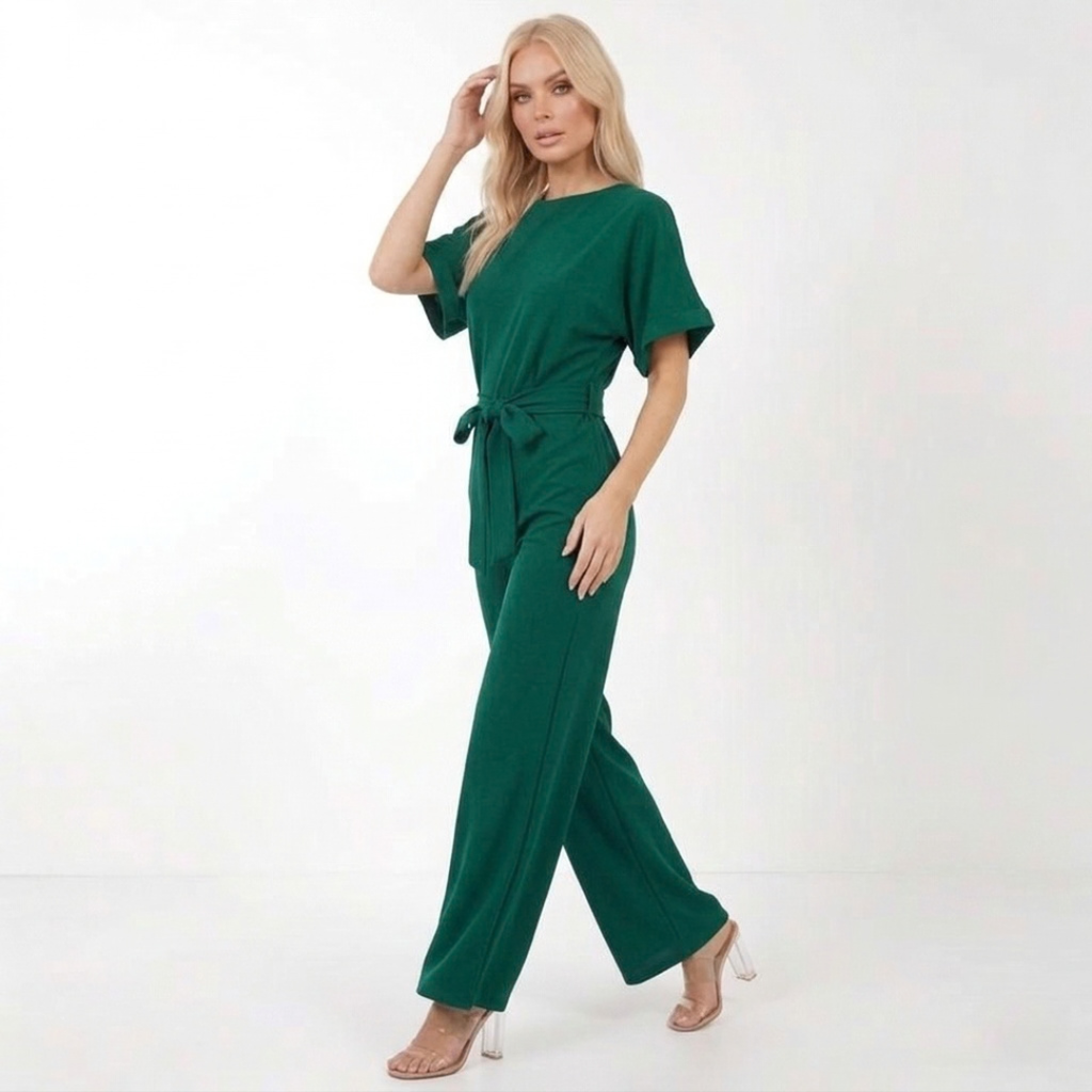 Elegancki Kombinezon Damski z Paskiem | Szerokie Nogawki, Wysoka Jakość