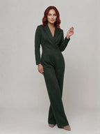 Elegancki Kombinezon Wieczorowy z Kołnierzem | Szerokie Nogawki i Pasek