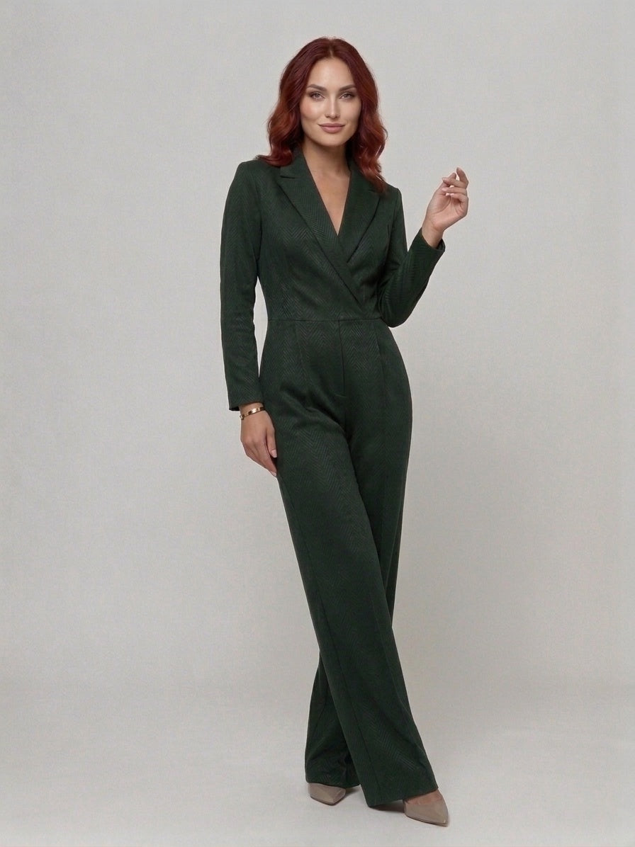 Elegancki Kombinezon Wieczorowy z Kołnierzem | Szerokie Nogawki i Pasek