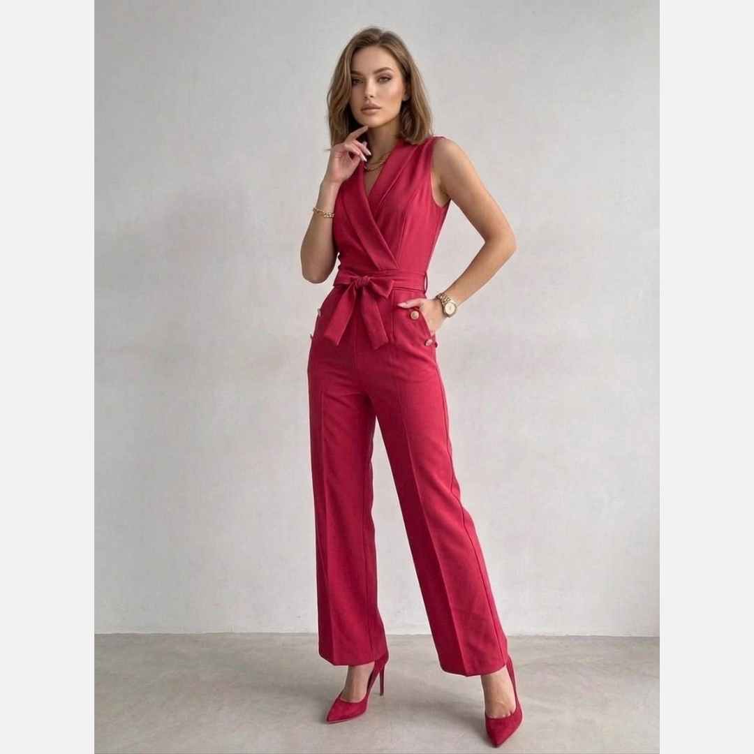 Elegancki Kombinezon Damski z Dekoltem V | Dopasowany Krój i Wiązanie