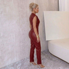 Kombinezon Damski Elegancki | Dopasowany Model z Imitacji Skóry