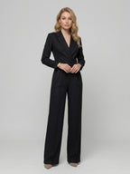 Elegancki Kombinezon Wieczorowy z Kołnierzem | Szerokie Nogawki i Pasek