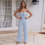 Elegancki Kombinezon Damski bez Ramiączek | Szerokie Nogawki i Wiązanie w Pasie