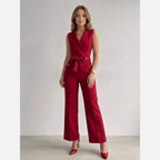 Elegancki Kombinezon Damski z Dekoltem V | Dopasowany Krój i Wiązanie