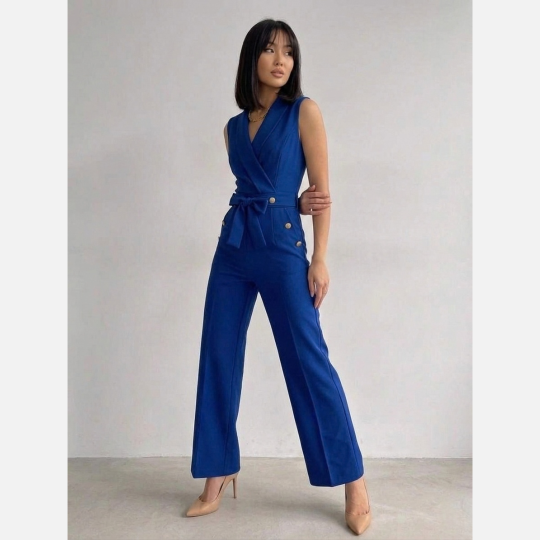 Elegancki Kombinezon Damski z Dekoltem V | Dopasowany Krój i Wiązanie