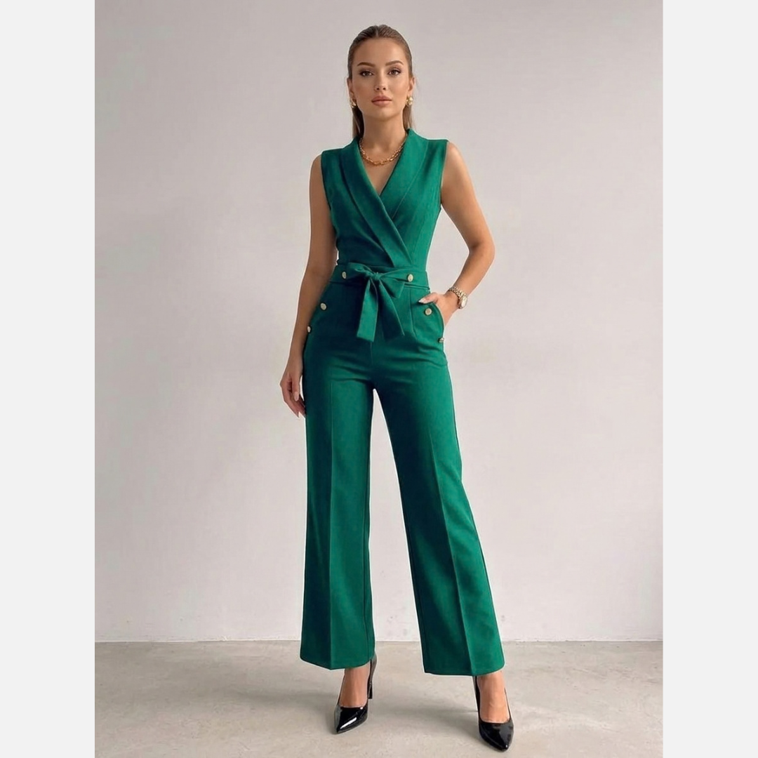 Elegancki Kombinezon Damski z Dekoltem V | Dopasowany Krój i Wiązanie