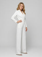 Elegancki Kombinezon Wieczorowy z Kołnierzem | Szerokie Nogawki i Pasek