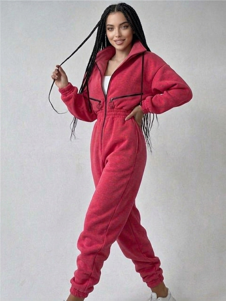 Bawełniany Kombinezon Damski z Kapturem | Luźny Krój, Komfortowy Dres
