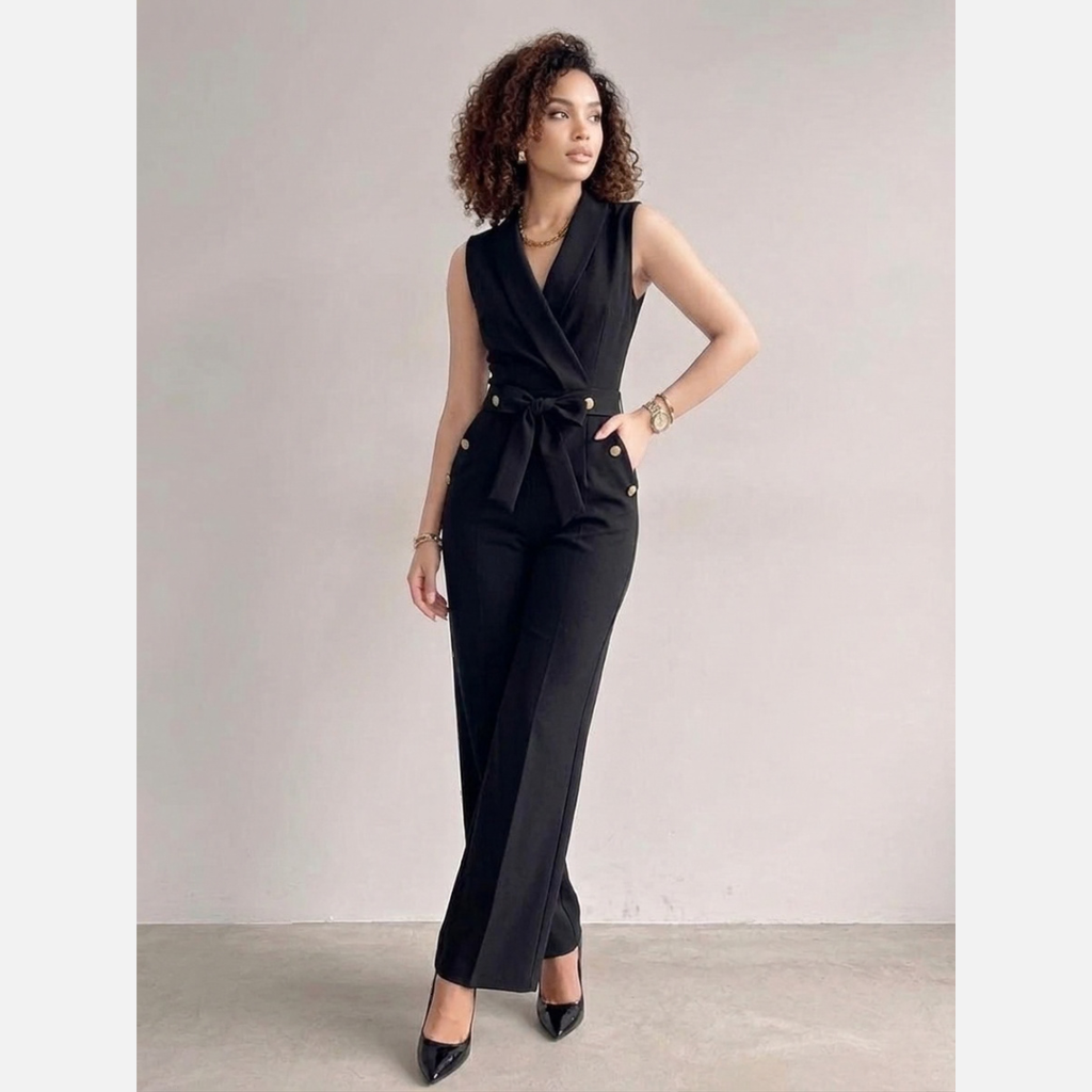 Elegancki Kombinezon Damski z Dekoltem V | Dopasowany Krój i Wiązanie