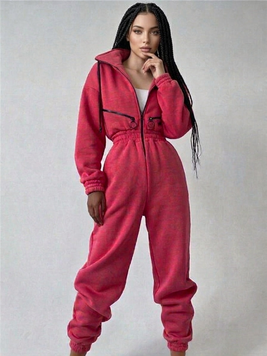 Bawełniany Kombinezon Damski z Kapturem | Luźny Krój, Komfortowy Dres