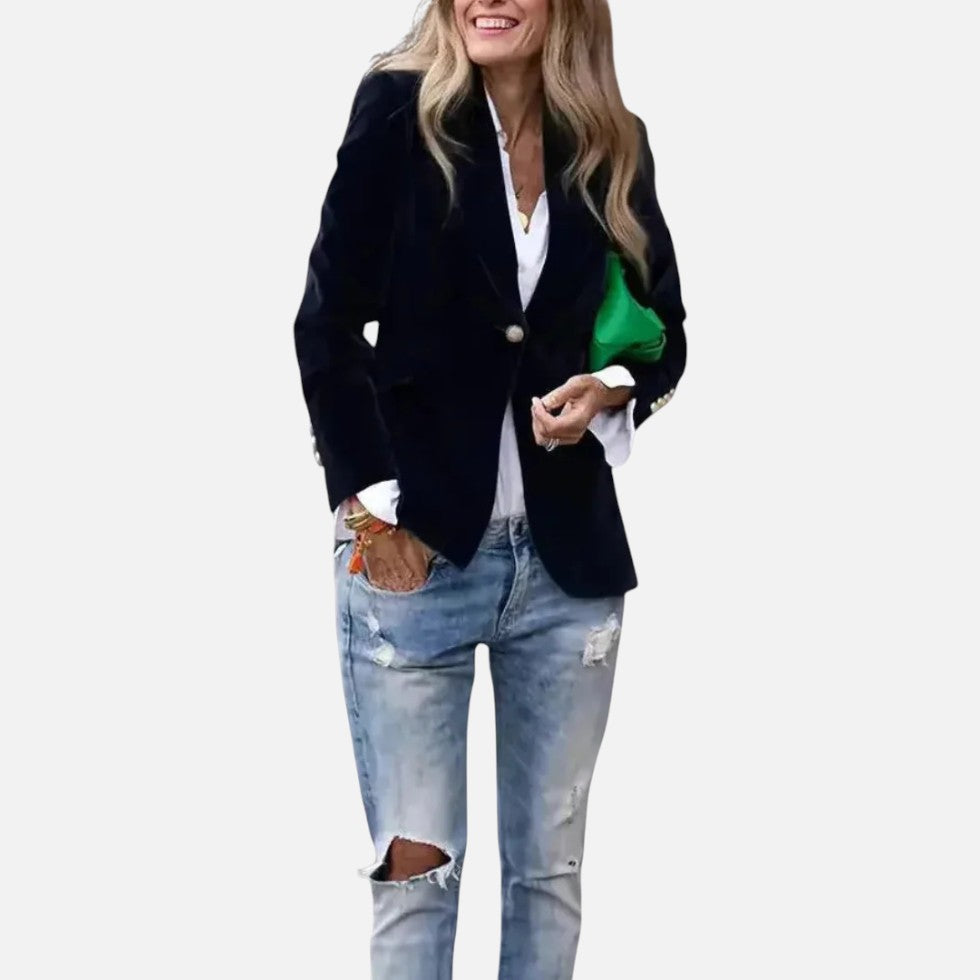 Aksamitna Marynarka Damska Czarna | Klasyczny Krój, Elegancka 1