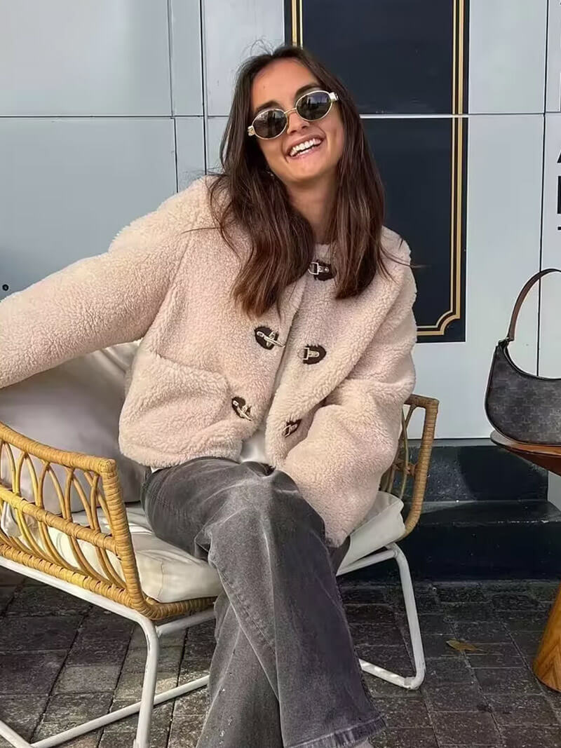 Ciepły kardigan z owczego polaru-Cardigan-Moda Perla