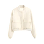 Damska Bomberka – Krótka, Stylowa i Wygodna-Jackets-Moda Perla-Beżowy-S-Moda Perla