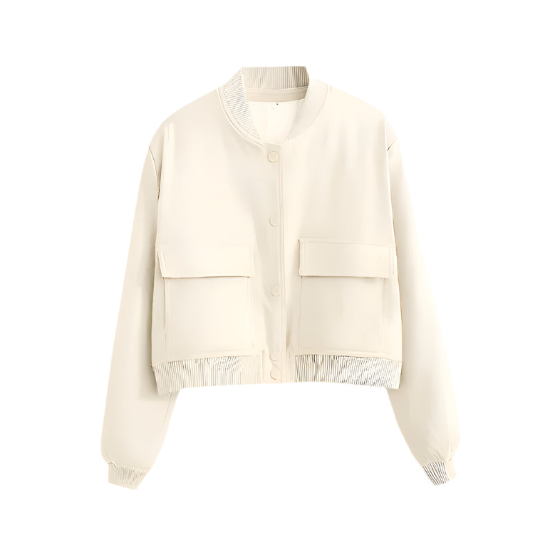 Damska Bomberka – Krótka, Stylowa i Wygodna-Jackets-Moda Perla-Beżowy-S-Moda Perla