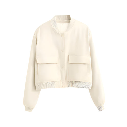 Damska Bomberka – Krótka, Stylowa i Wygodna-Jackets-Moda Perla-Beżowy-S-Moda Perla