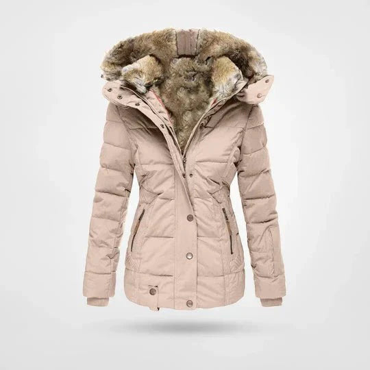 Damska Kurtka Puchowa z Sztucznym Futrem na Zimę-Women's Winter Jacket-Moda Perla-Jasnoróżowy-S-Moda Perla