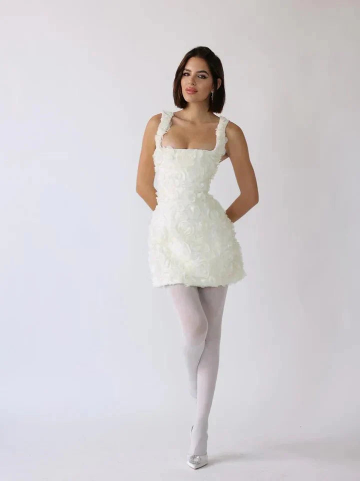 Damska Kwiatowa Mini Sukienka z Gorsetem-Mini Dress-Mason Luxor Men Fashion-Biały-S-Moda Perla