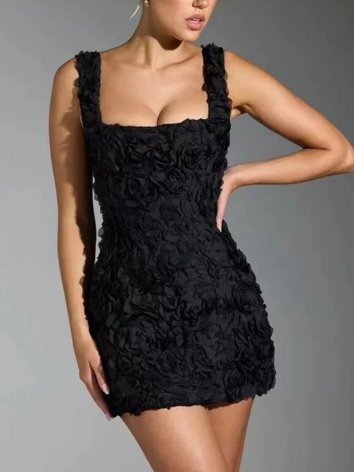 Damska Kwiatowa Mini Sukienka z Gorsetem-Mini Dress-Mason Luxor Men Fashion-Czarny-S-Moda Perla