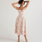 Damska Midi Sukienka w Kwiaty-Midi Dresses-Mason Luxor Men Fashion-Biały Kwiat-S-Moda Perla