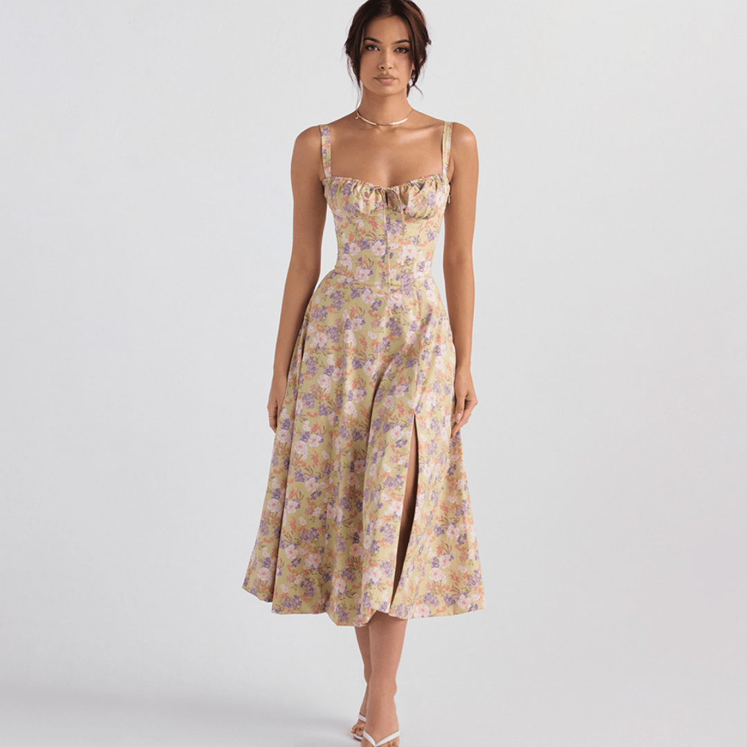 Damska Midi Sukienka w Kwiaty-Midi Dresses-Mason Luxor Men Fashion-Kwiaty-S-Moda Perla