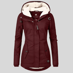 Damska Parka z Fleece'owym Wnętrzem -Zimowa Kurtka-Women's Jacket-Moda Perla-Bordowy-S-Moda Perla