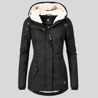 Damska Parka z Fleece'owym Wnętrzem -Zimowa Kurtka-Women's Jacket-Moda Perla-Czarny-S-Moda Perla