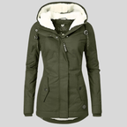 Damska Parka z Fleece'owym Wnętrzem -Zimowa Kurtka-Women's Jacket-Moda Perla-Zielony Wojskowy-S-Moda Perla