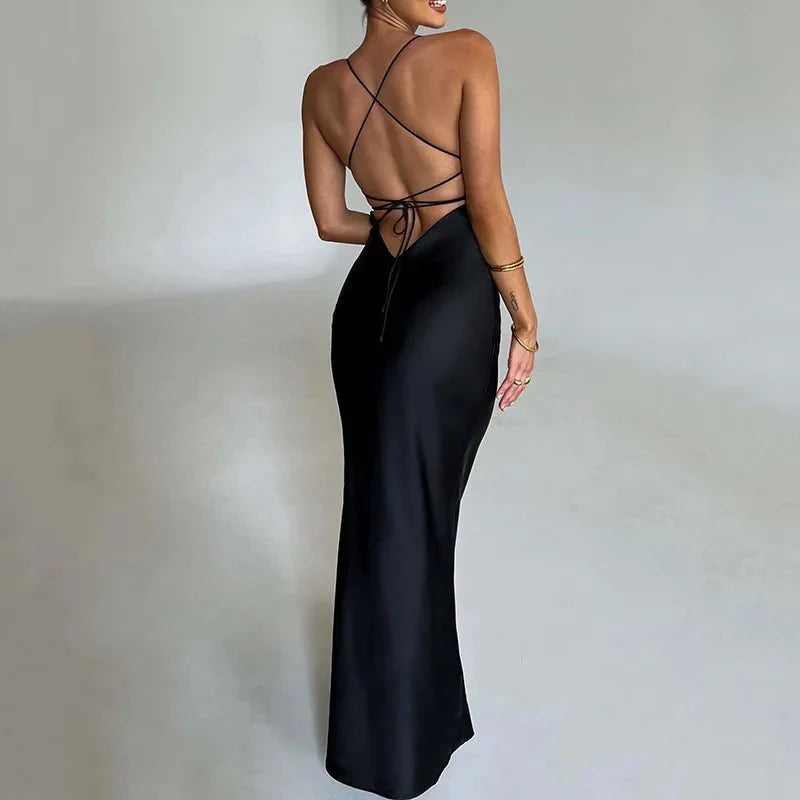 Damska satynowa maxi sukienka bodycon-Bodycon Dresses-Mason Luxor-Moda Perla