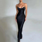 Damska satynowa maxi sukienka bodycon-Bodycon Dresses-Mason Luxor-Czarny-S-Moda Perla