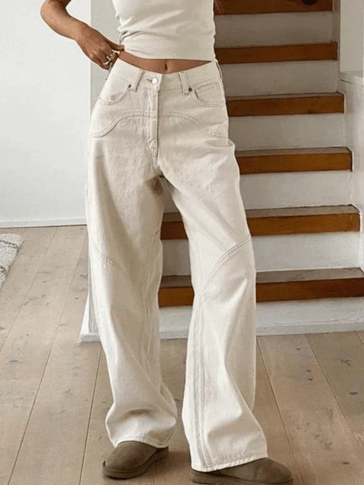 Damskie Baggy Jeans z Wycięciem-Jeans-Moda Perla