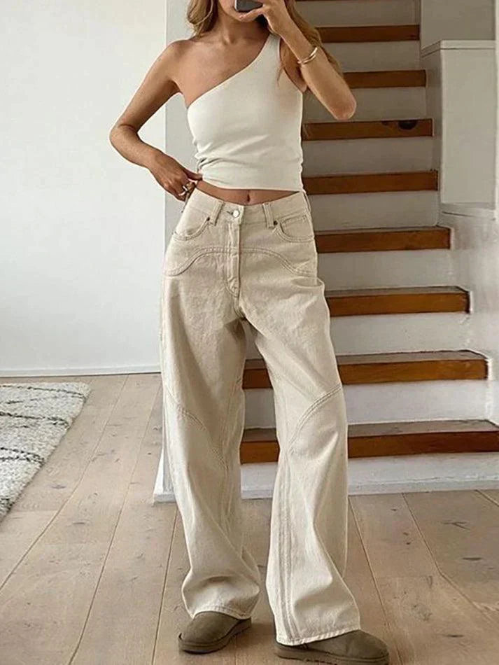 Damskie Baggy Jeans z Wycięciem-Jeans-Moda Perla