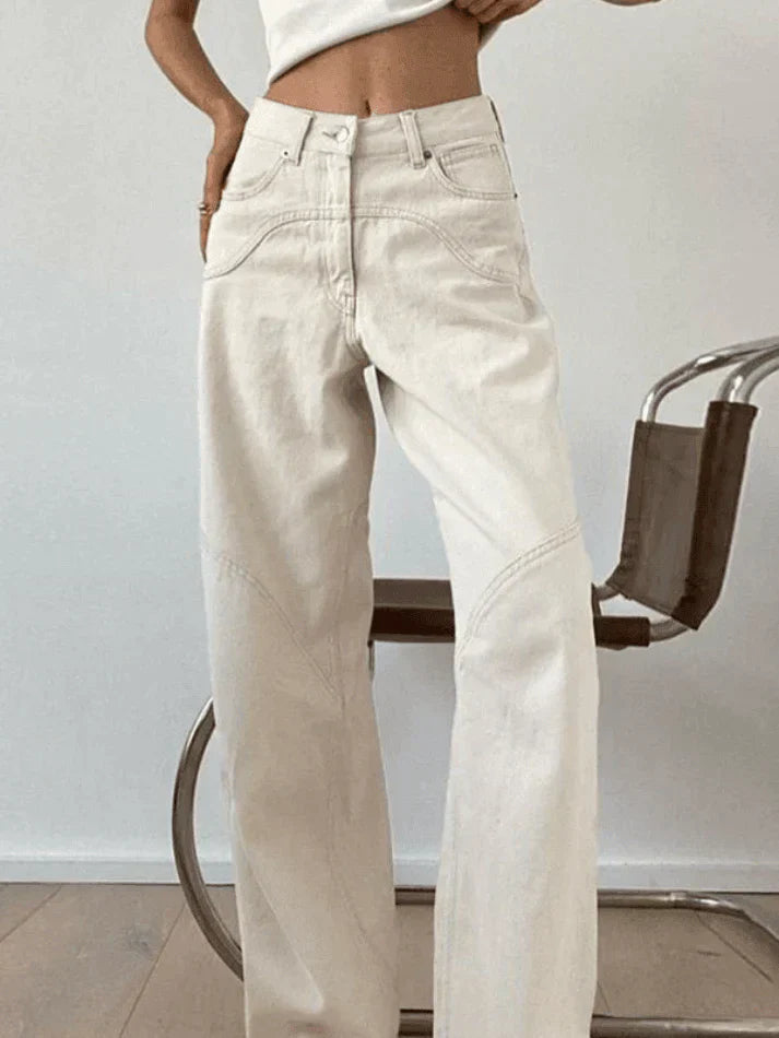 Damskie Baggy Jeans z Wycięciem-Jeans-Moda Perla