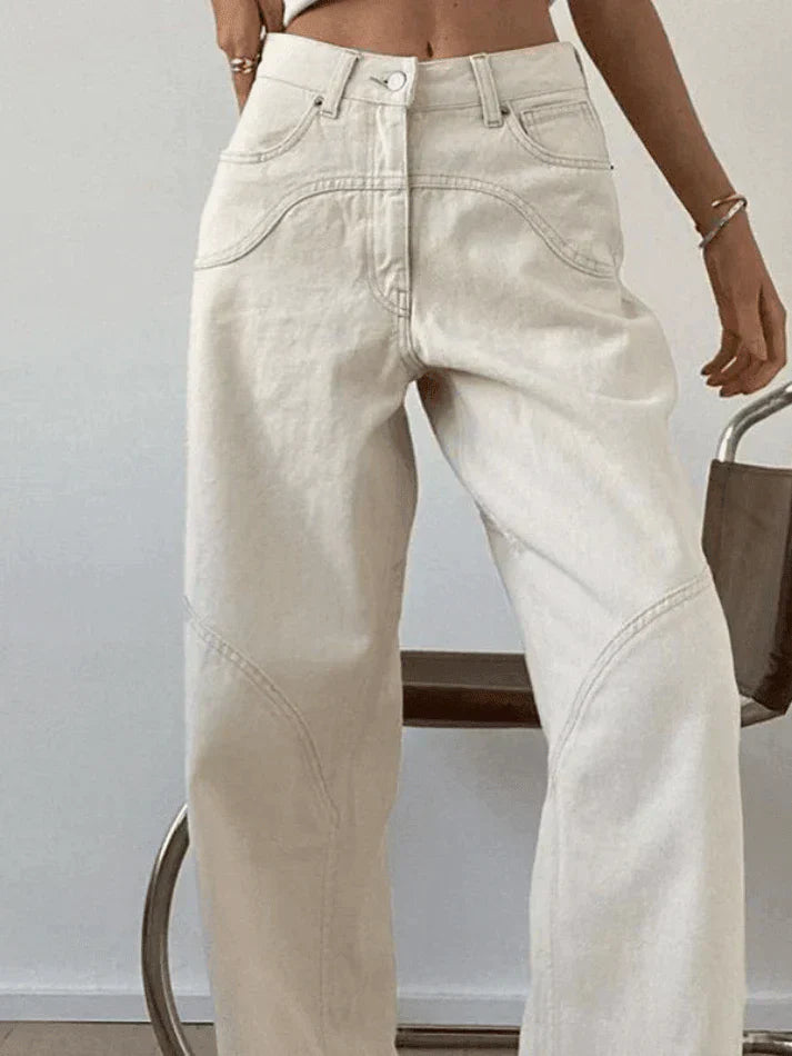 Damskie Baggy Jeans z Wycięciem-Jeans-Moda Perla