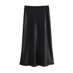 Elegancka Satynowa Spódnica Midi dla Kobiet-Skirts-Moda Perla-Czarny-XS-Moda Perla
