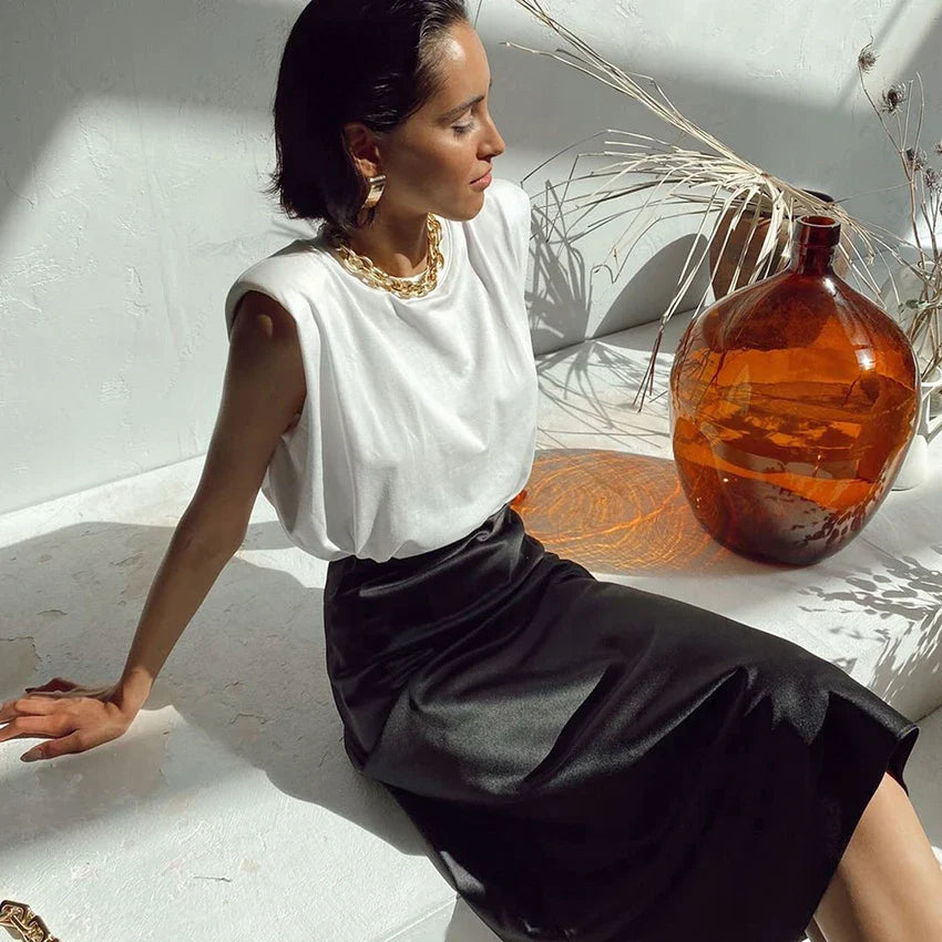 Elegancka Satynowa Spódnica Midi dla Kobiet-skirts-Moda Perla-Moda Perla