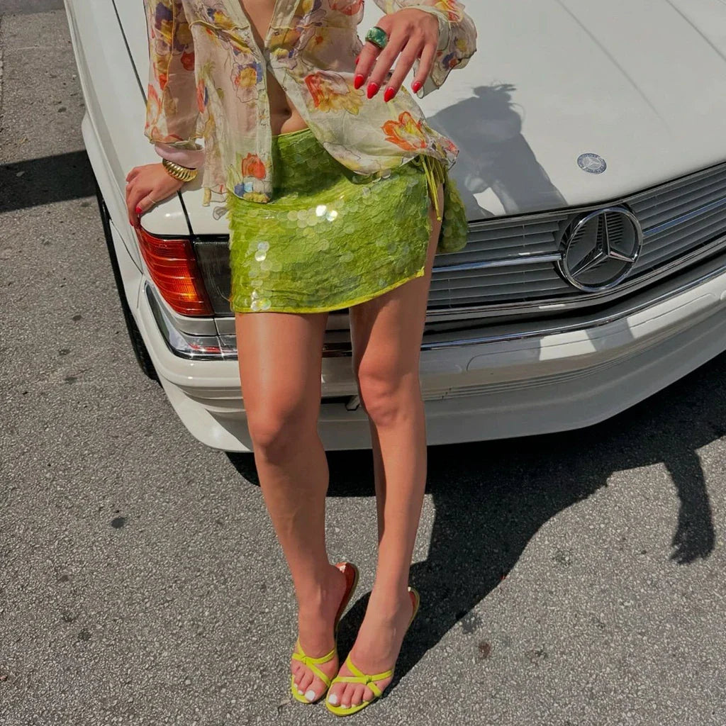 Elegancka Spódnica z Cekinami Midi dla Kobiet-Skirt-Moda Perla-Czerwony-S-Moda Perla