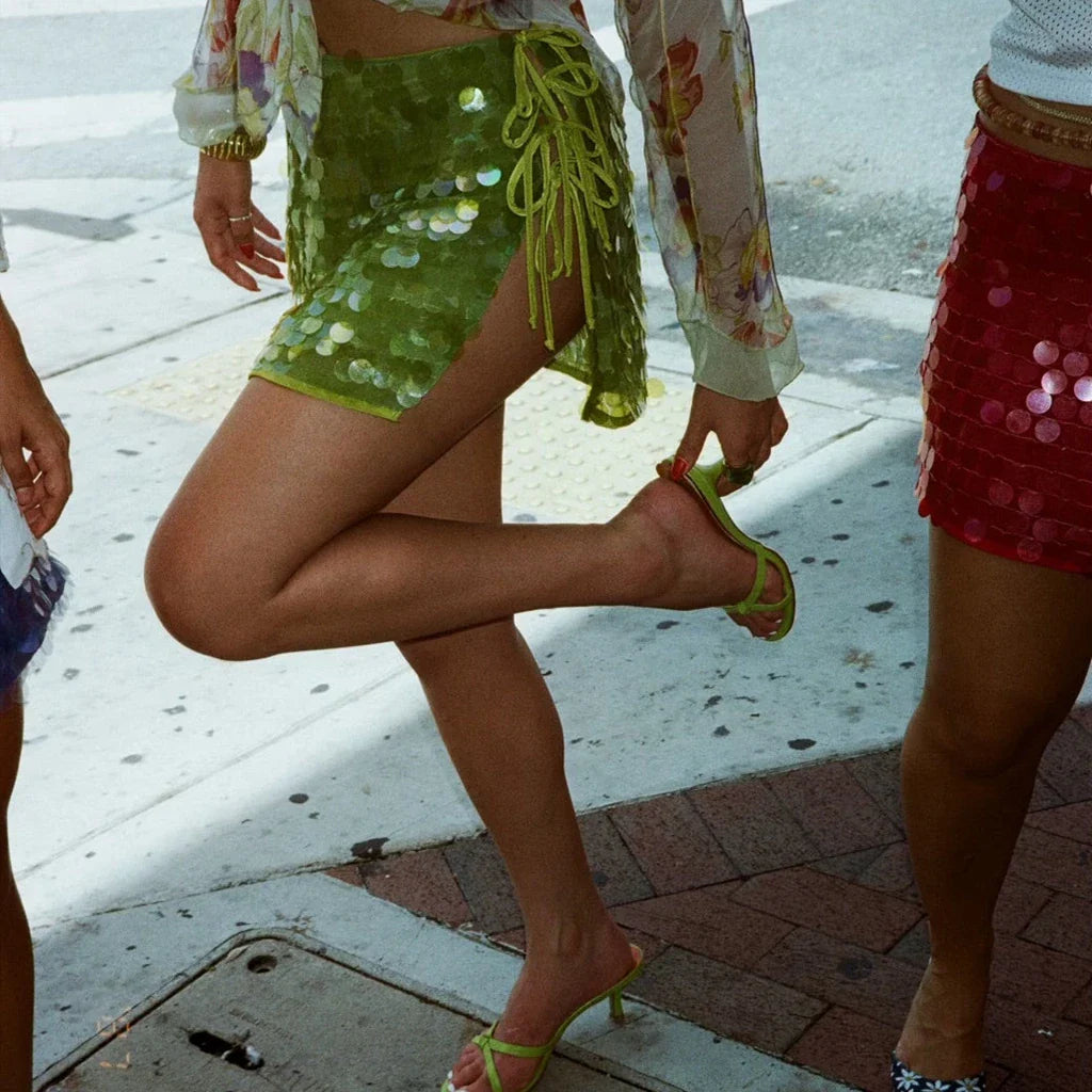 Elegancka Spódnica z Cekinami Midi dla Kobiet-Skirt-Moda Perla-Zielony-S-Moda Perla