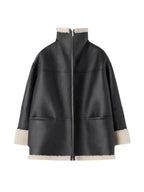 Elegancki ciepły płaszcz z sztucznego futra dla kobiet-Jackets-Moda Perla-Czarny-S-Moda Perla