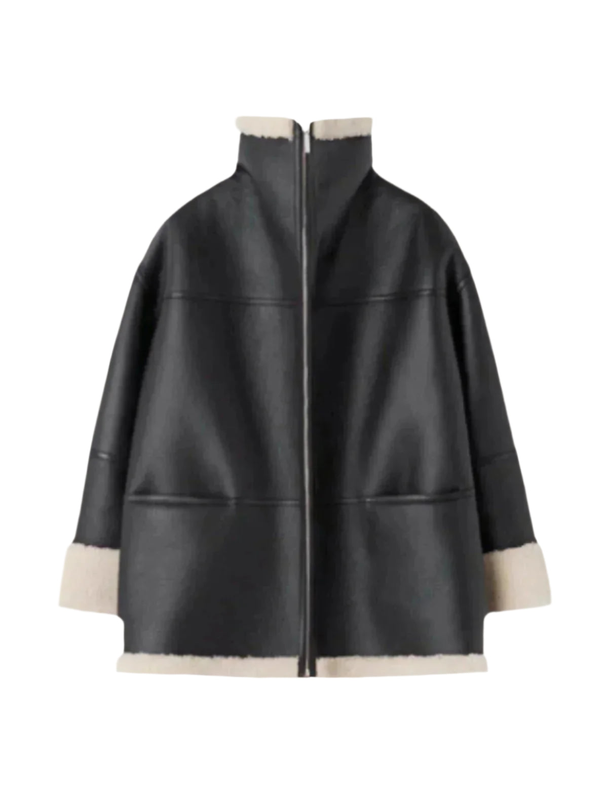 Elegancki ciepły płaszcz z sztucznego futra dla kobiet-Jackets-Moda Perla-Czarny-S-Moda Perla