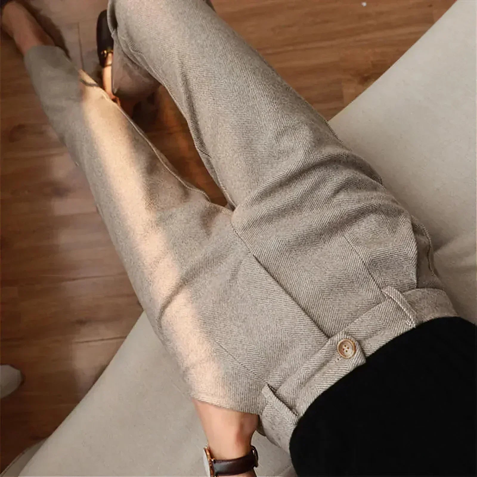 Eleganckie Spodnie z Wełny-Trousers-Beżowy-2XS-Moda Perla
