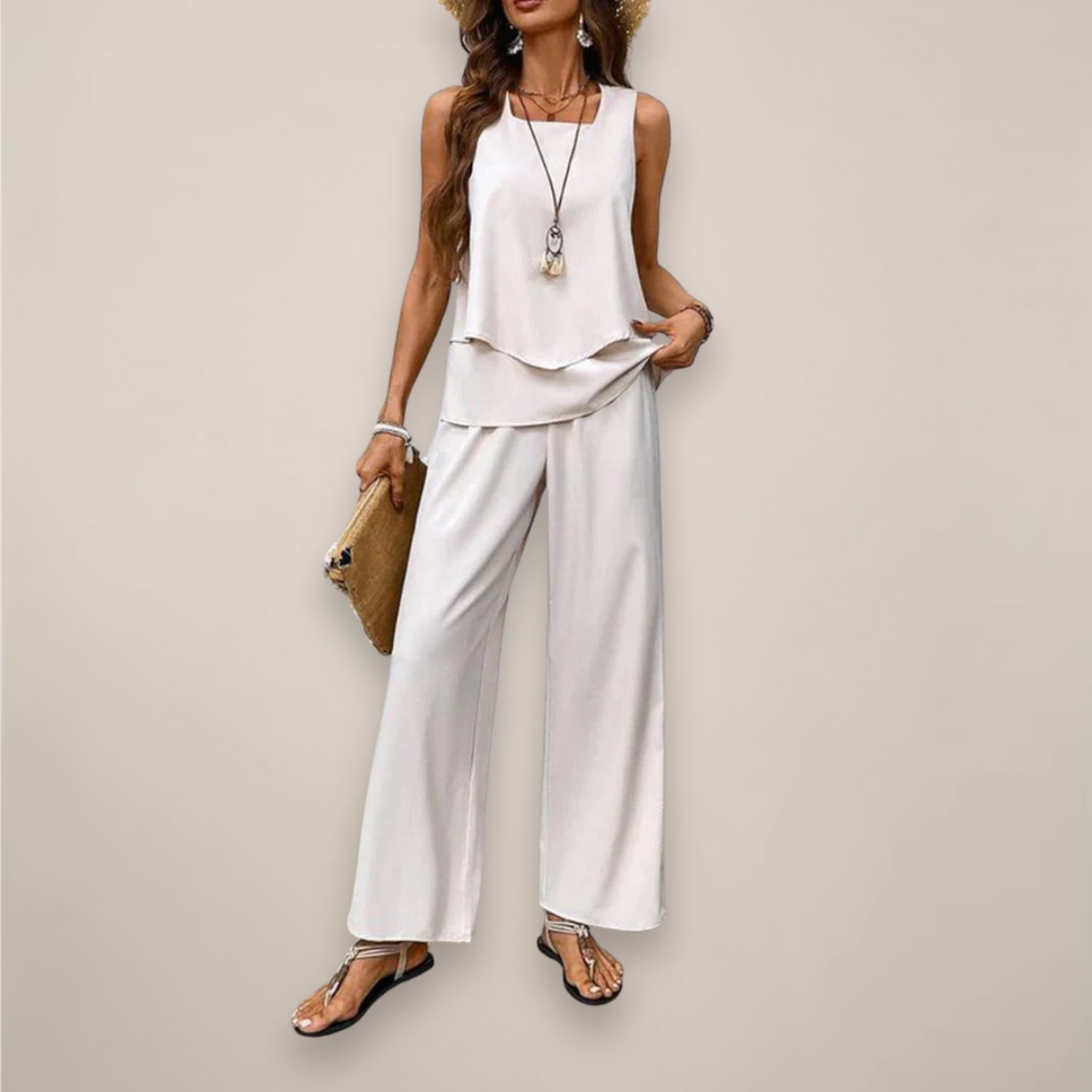 Ewa Damski Zestaw z Szerokimi Nogawkami | Wiosenny Nadruk 4