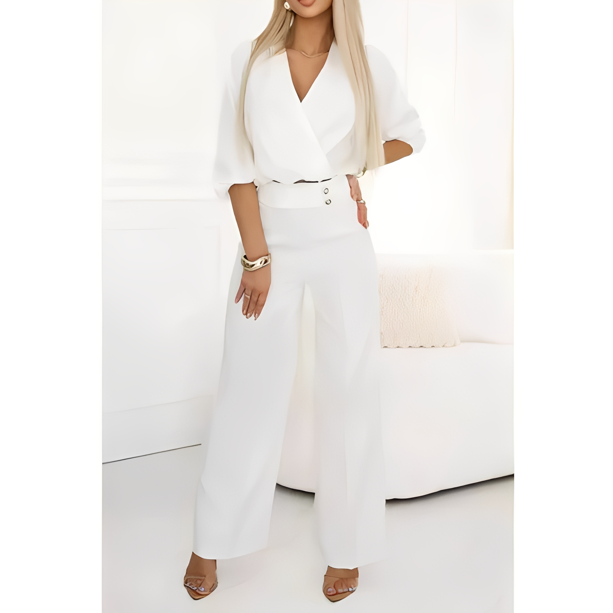 Isabel Women's Outfit Set | Wrap Blouse and Wide Trousers, Elegant Style 0