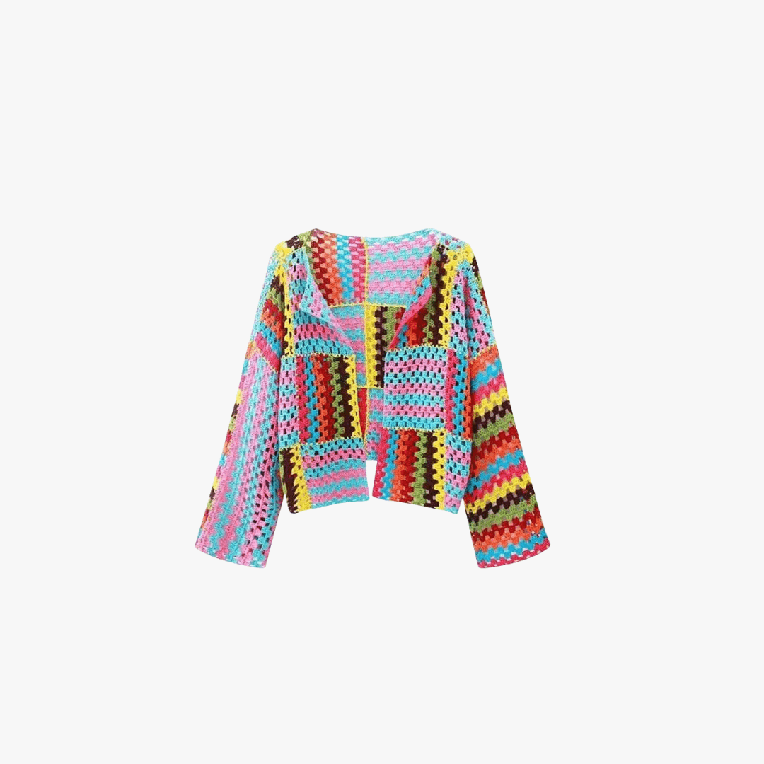 Kardigan Damski z Szydełkowym Haftem w Stylu Boho-Cardigan-Moda Perla-Moda Perla