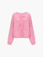 Kardigan z detalami w formie kokardek-Cardigan-Jasnoróżowy-S-Moda Perla