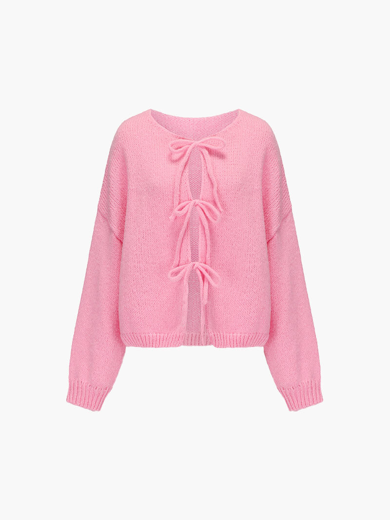 Kardigan z detalami w formie kokardek-Cardigan-Jasnoróżowy-S-Moda Perla