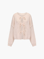 Kardigan z detalami w formie kokardek-Cardigan-Kremowy-S-Moda Perla
