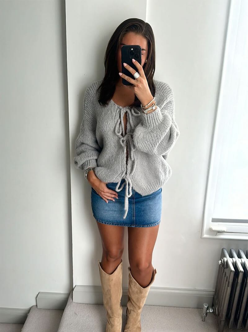 Kardigan z detalami w formie kokardek-Cardigan-Moda Perla