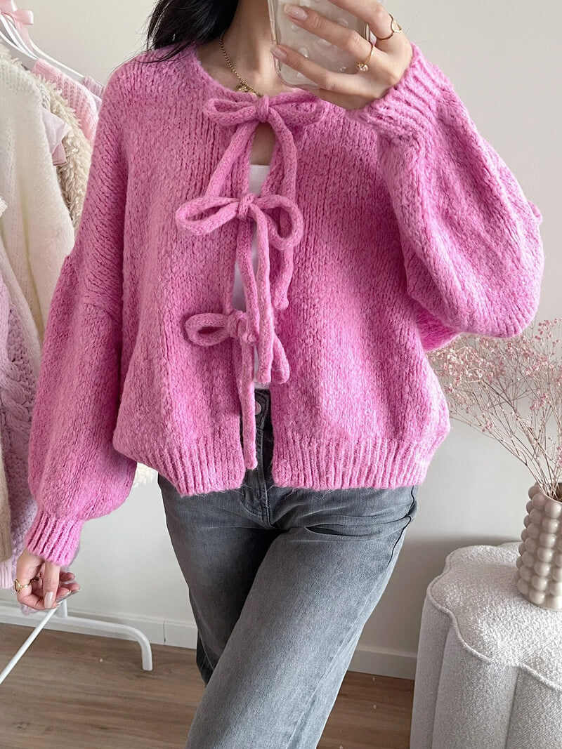 Kardigan z detalami w formie kokardek-Cardigan-Moda Perla