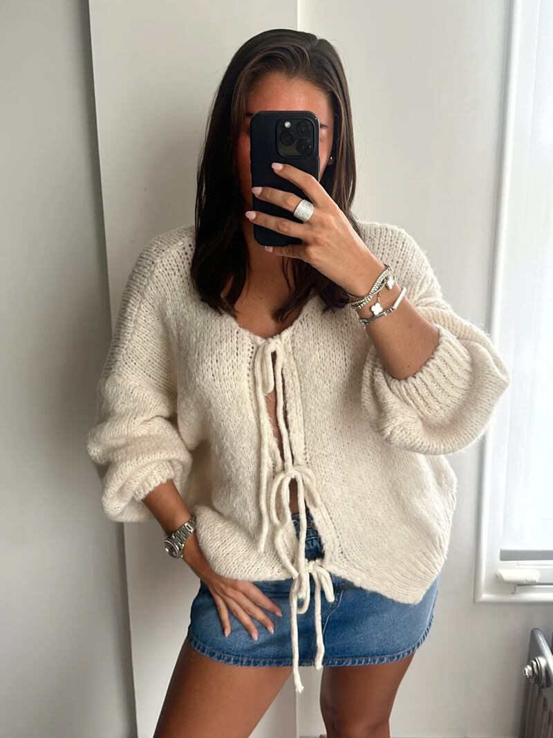 Kardigan z detalami w formie kokardek-Cardigan-Moda Perla